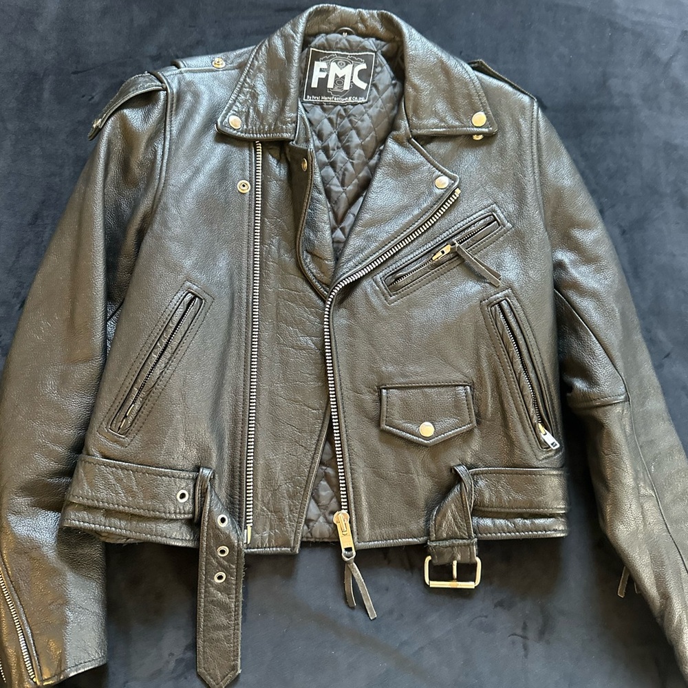 Black Leather Biker Jacket Size Medium